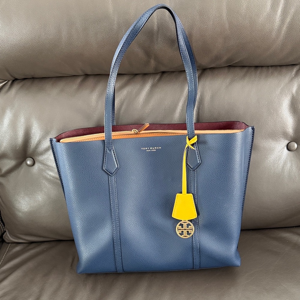 Tory Burch Navy and Yellow Tote